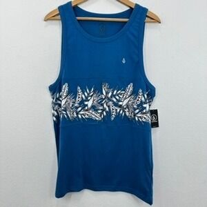 Volcom Summerside Tank Top‎ Mens Medium Blue Floral Graphic Sleeveless Shirt
